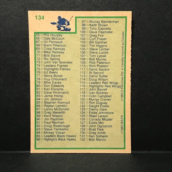 1983-84 OPC HOCKEY #134 CHECKLIST - Picture 2 of 2
